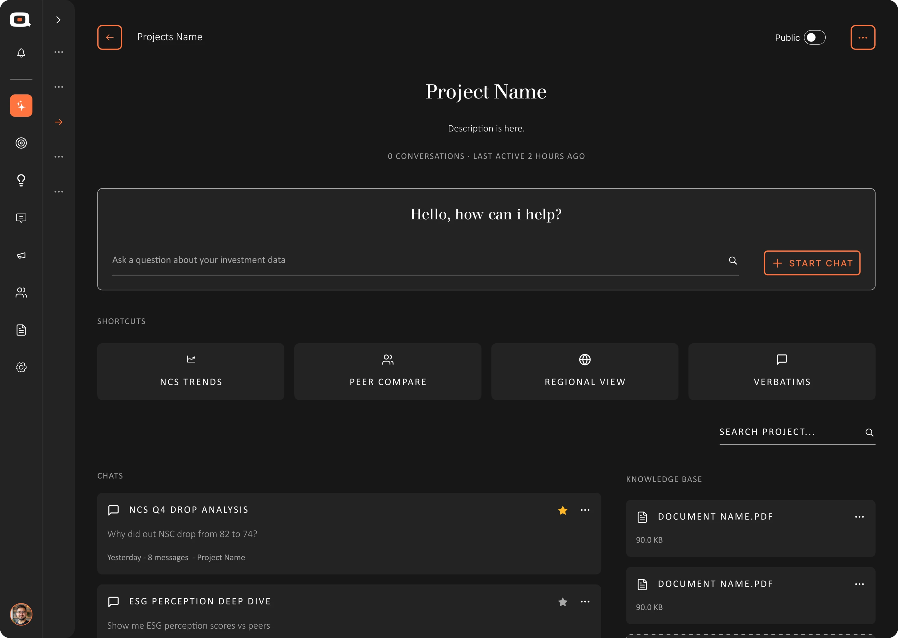 Project home with Iris chat entry point