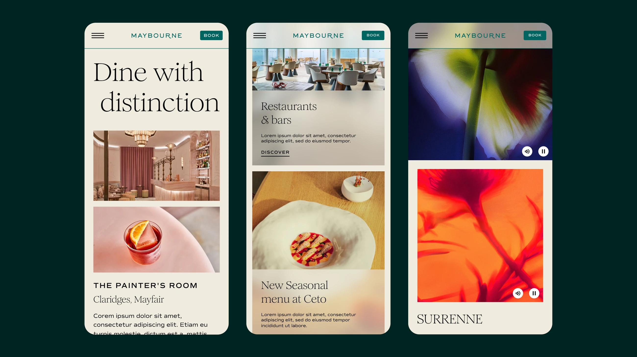 Maybourne dine with distinction and Surrenne screens on mobile