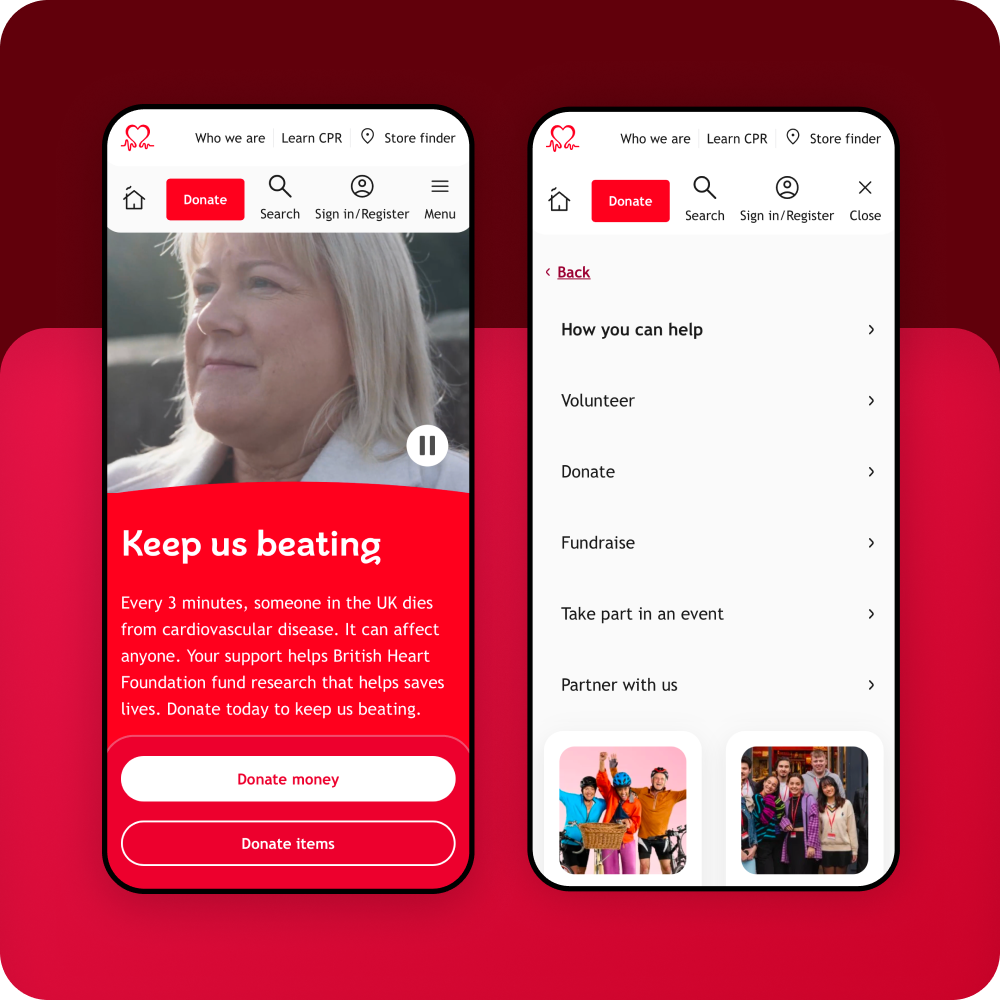 British Heart Foundation donate flow