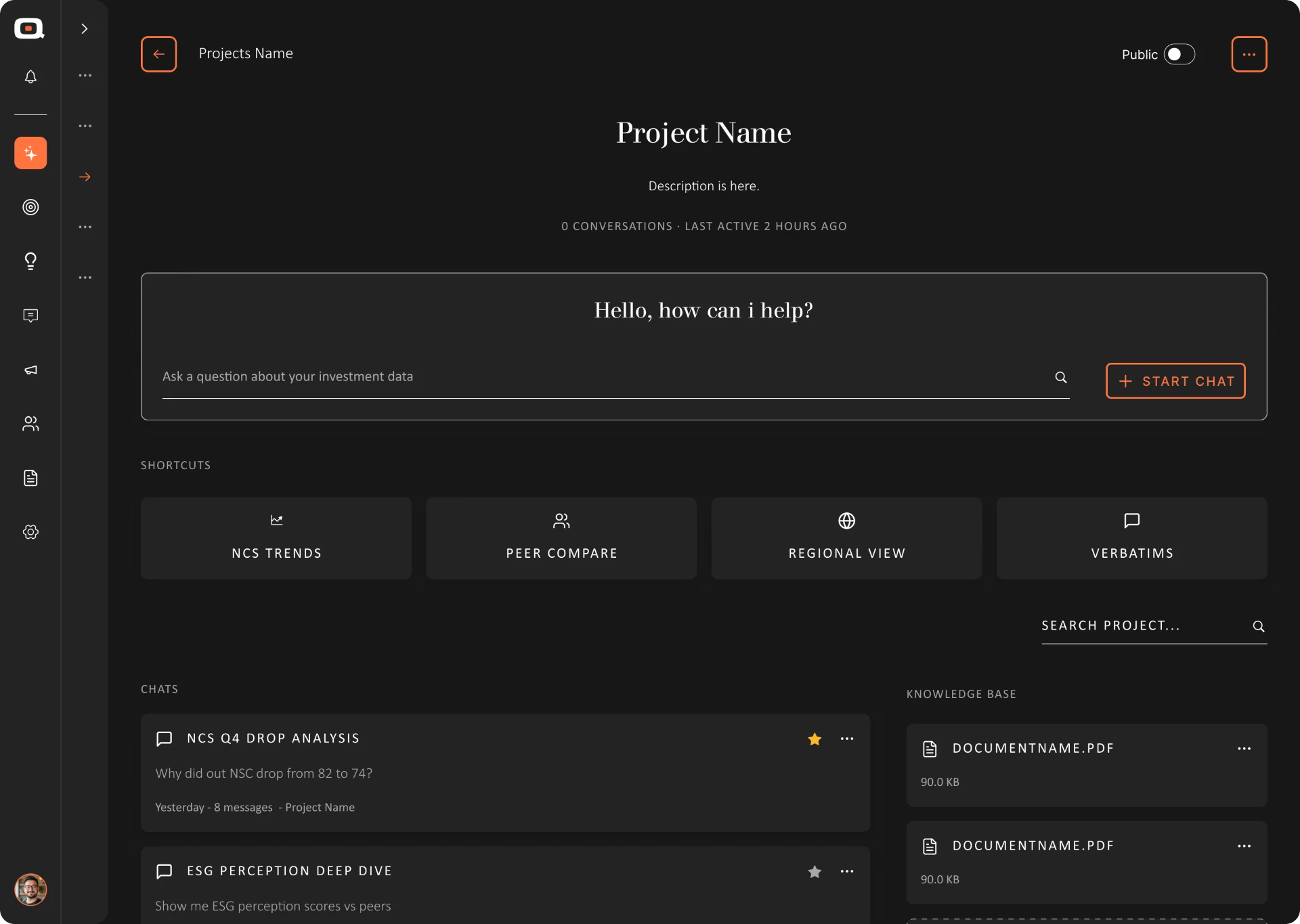 Project home with Iris chat entry point