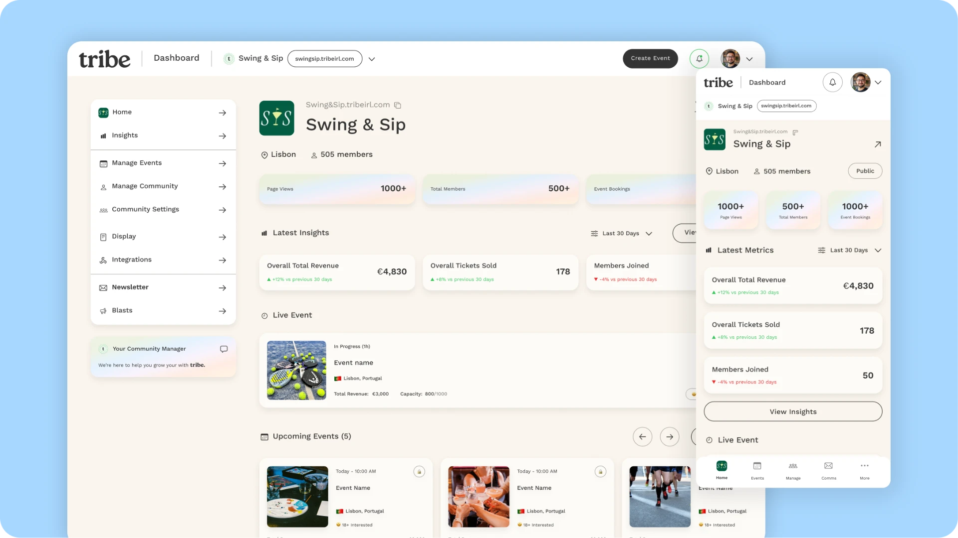 Tribe community manager dashboard