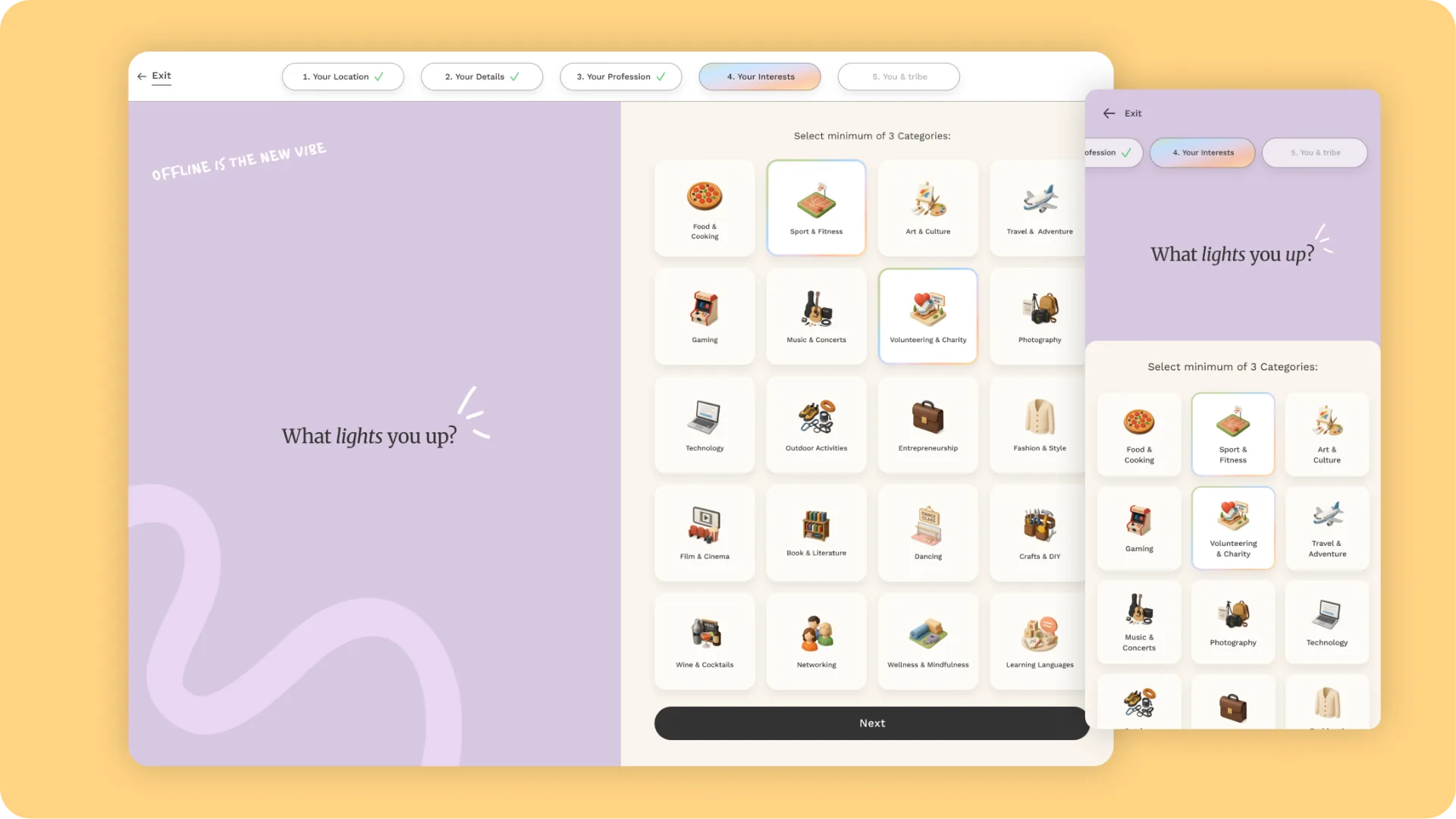 Tribe onboarding interests selection