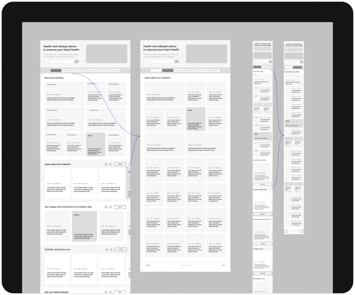 BHF wireframes showing desktop and mobile page layouts