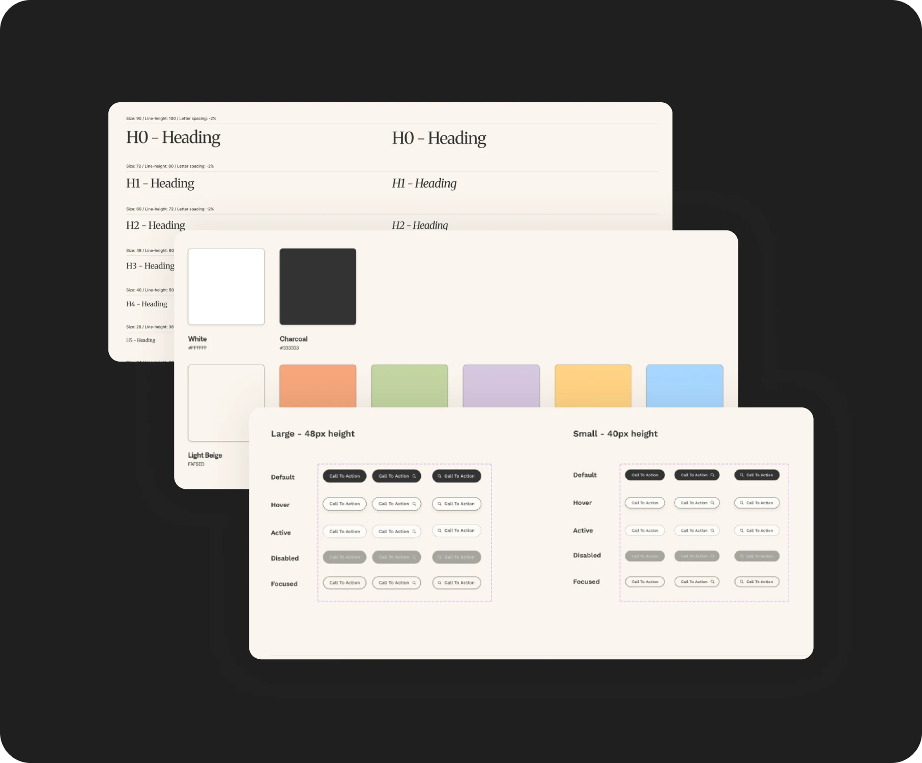 Tribe design system, colour palette, gradients and CTA component states