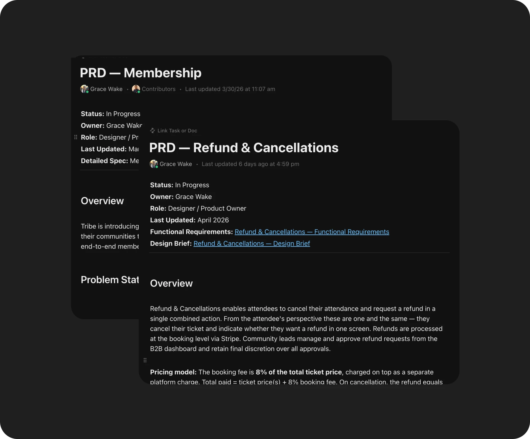 PDR document for Membership and Refund & Cancellations features