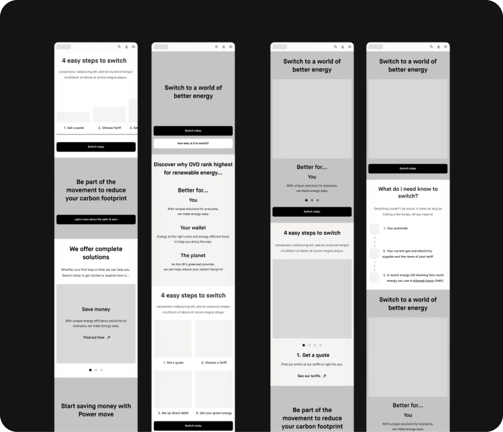 OVO Energy concept wireframes