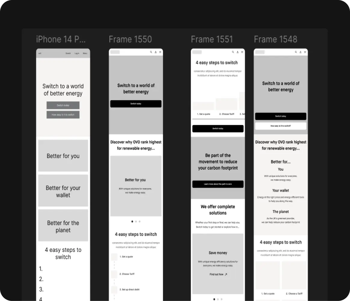 OVO Energy concept wireframes